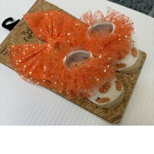 Infant Halloween Booties & Headband 0/6 months Orange White Pumpkin 2 Pc Girls